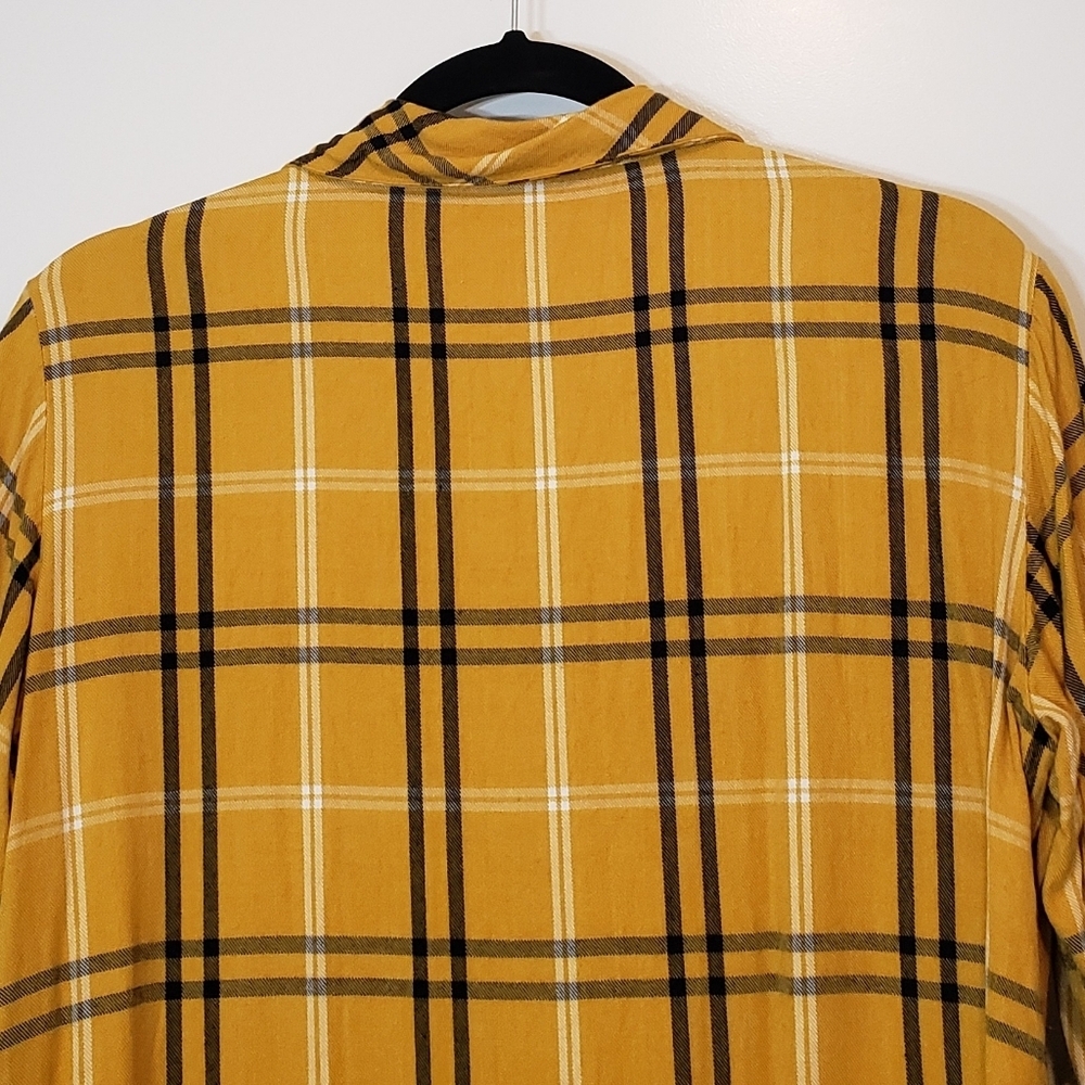 Sanctuary Plaid Boyfriend Light Flannel Snap Down Mustard Black White Si… - Picture 13 of 14